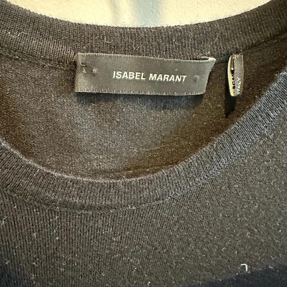 ISABEL MARANT WOOL-navy stretch fitted dress with grey sleeves. Peplum bottom - Picture 5 of 6